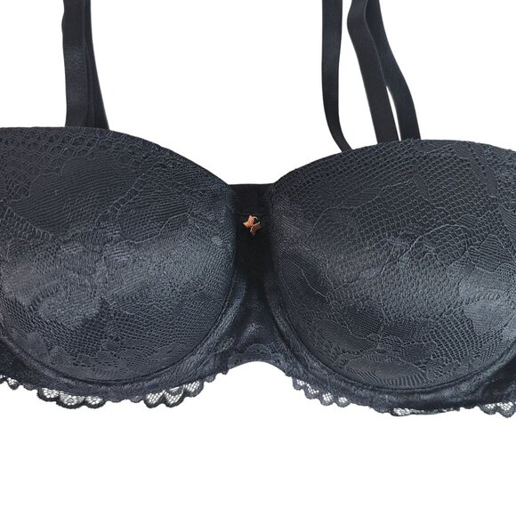 Savage X Fenty Convertible Bra Black 32D Lace Overlay Adj Molded Cups Lined - Picture 3 of 12